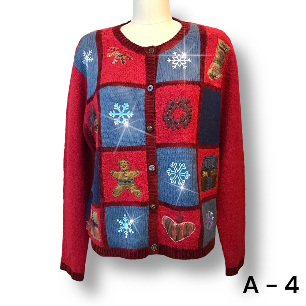 Koret City Blues Red Ugly Christmas Sweater Holographic Snowflakes Sparkly Sz M